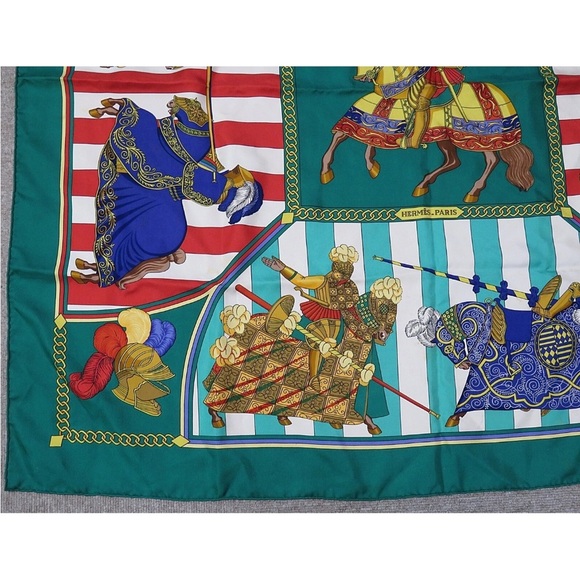 Hermes Teal and Red Equestrian Scarf - Picture 5 of 12